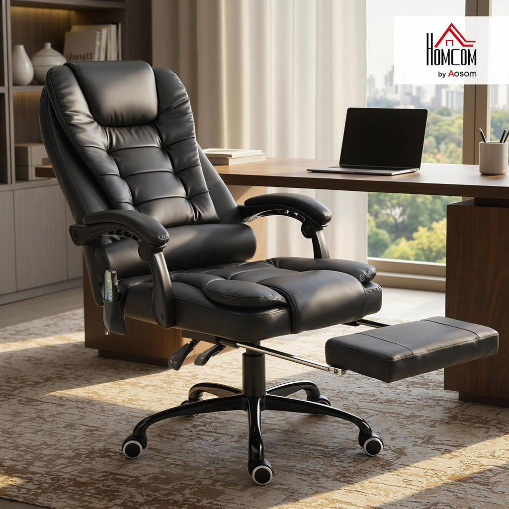 Vinsetto 7-Point Vibrating Massage Office Chair, High Back Computer Chair with Lumbar Support, Footrest, Reclining Back, Adjustable Height, Black