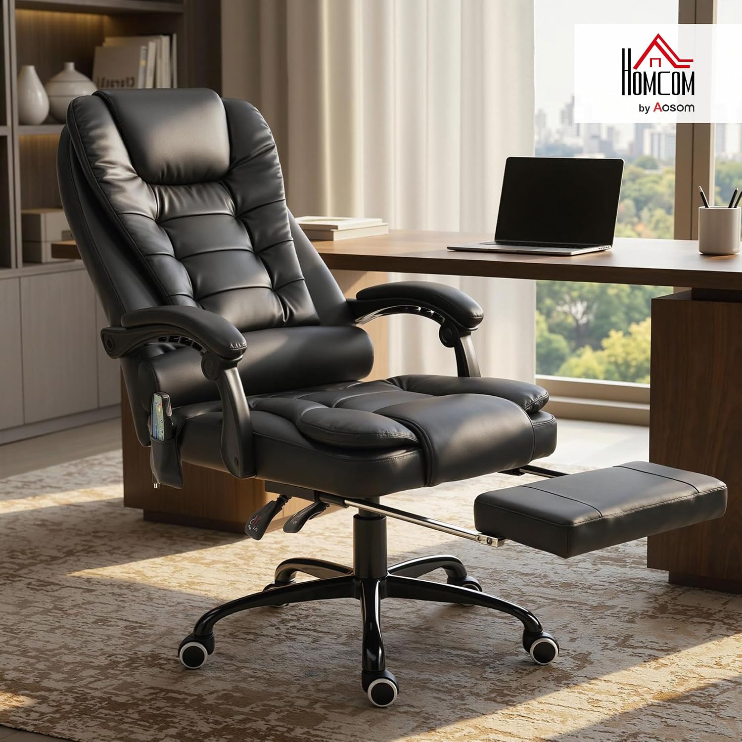 Vinsetto 7-Point Vibrating Massage Office Chair, High Back Computer Chair with Lumbar Support, Footrest, Reclining Back, Adjustable Height, Black