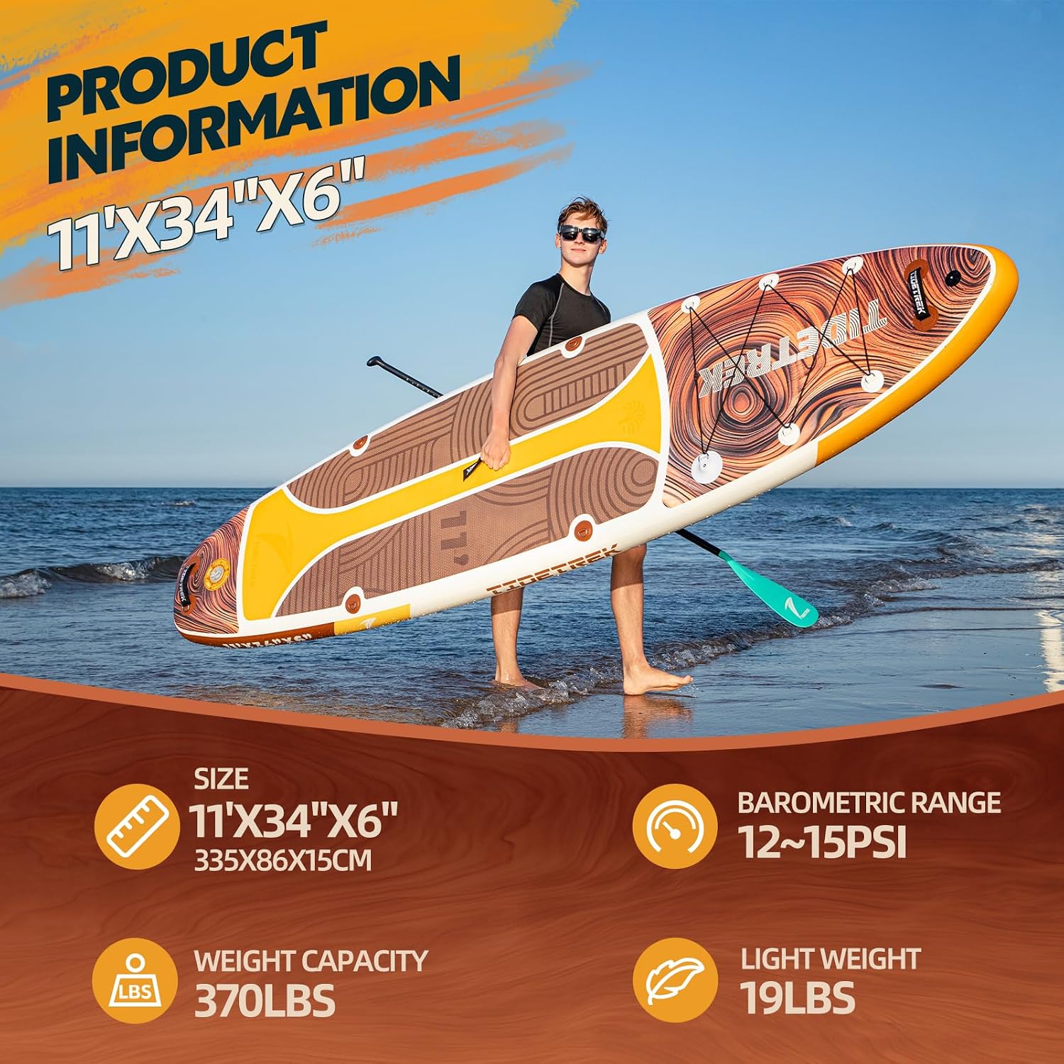 11'/11'6' x 33'/34' x 6' Inflatable SUP Paddle Board – Extra-Wide, Stable Stand Up Paddle Board with Premium Full Accessory Set for Adults & Youth