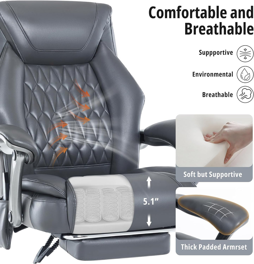 Massage Office Chair with Heat & Footrest, Ergonomic Reclining Executive Desk Chairs with 6-Point Vibration, PU Leather Computer Chair for Home Office or Gaming