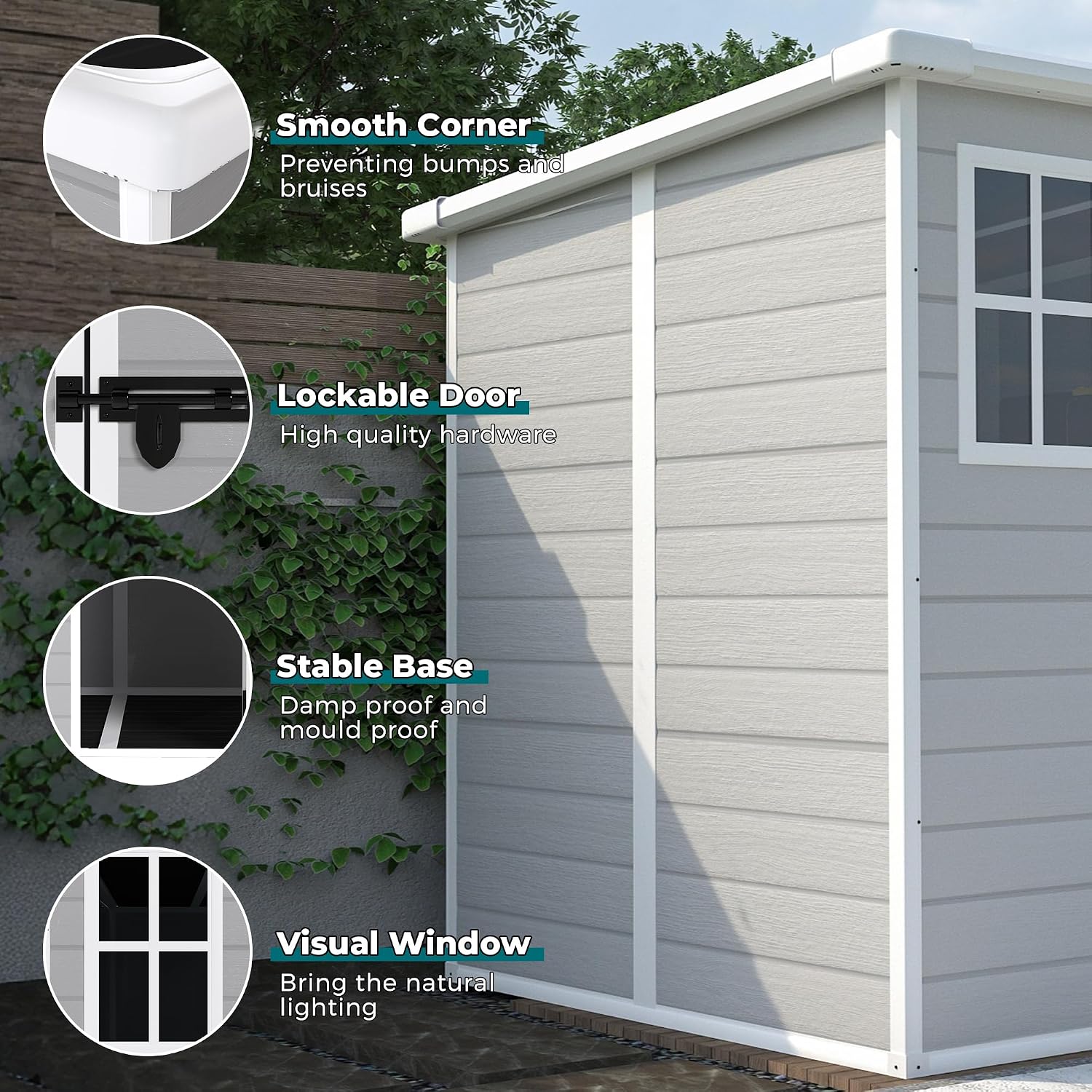 Resin Storage Shed 6x6ft Outdoor Storage Sheds with Floor & Window, Lockable Doors and Vents, Small Tool Shed with Sloped Roof, Sheds for Backyard, Garden, Patio, Lawn (Light Grey, 6 * 6ft)
