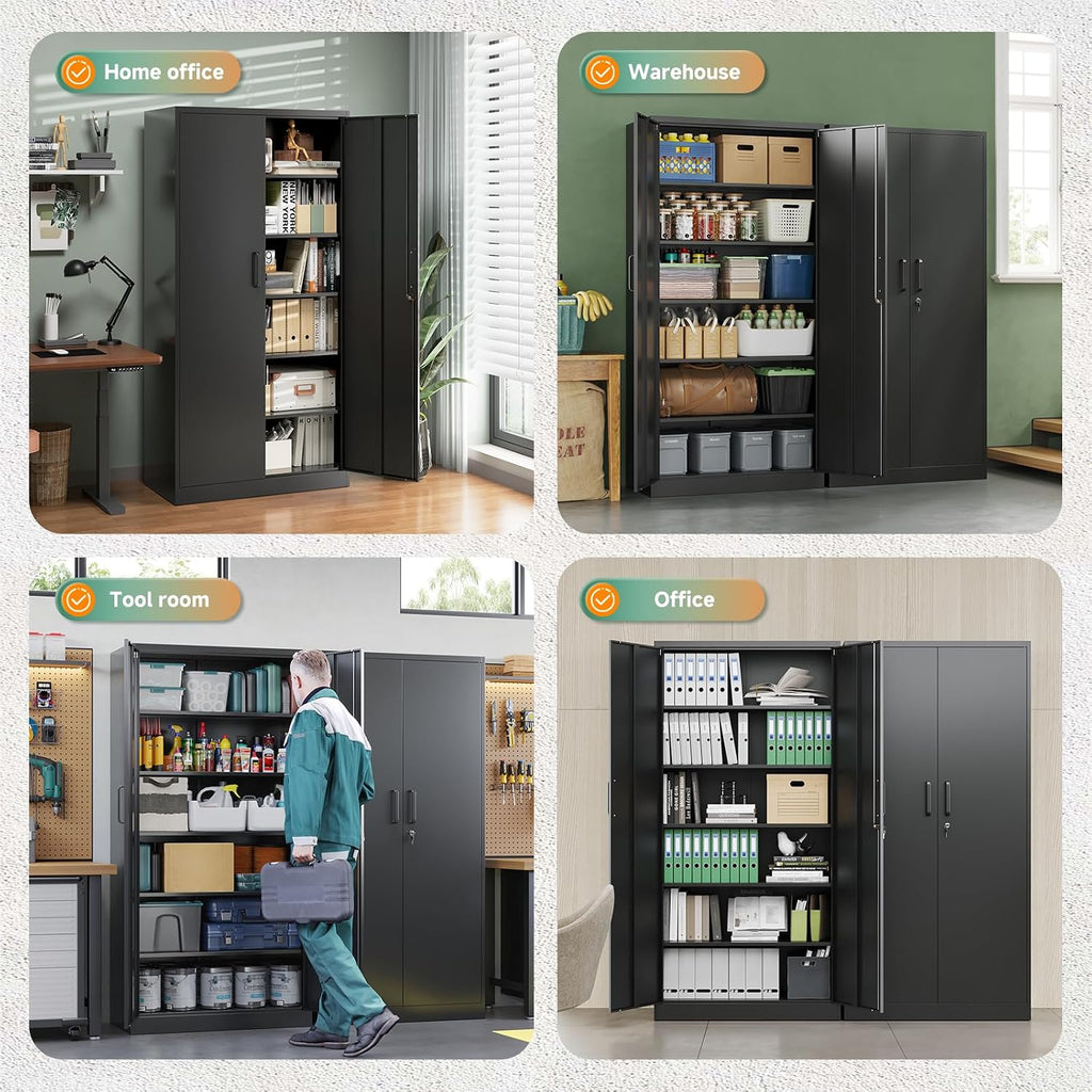 Letaya Metal Garage Storage Cabinets with Lock-72 Tall Tool Organizer Steel Lockers, 5 Adjustable Layers Shelves for Home,Office,Warehouse,Garage,(Black-72') | with Lock, 72 Tall, Tool Organizer