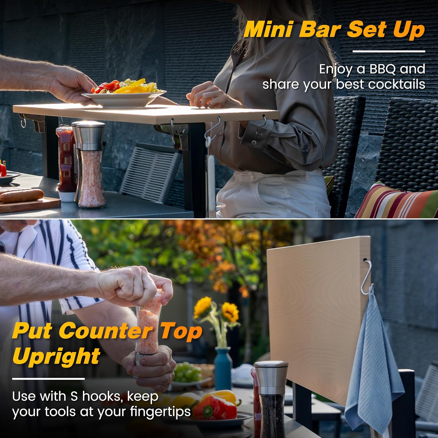 Sundale Outdoor Girll Cart with Stainless Steel Top & Storage Cabinet, Movable Multi Layer Food Pre Table with Side Shelf for Pizza Oven, BBQ, Outdoor Kitchen Island for Parties