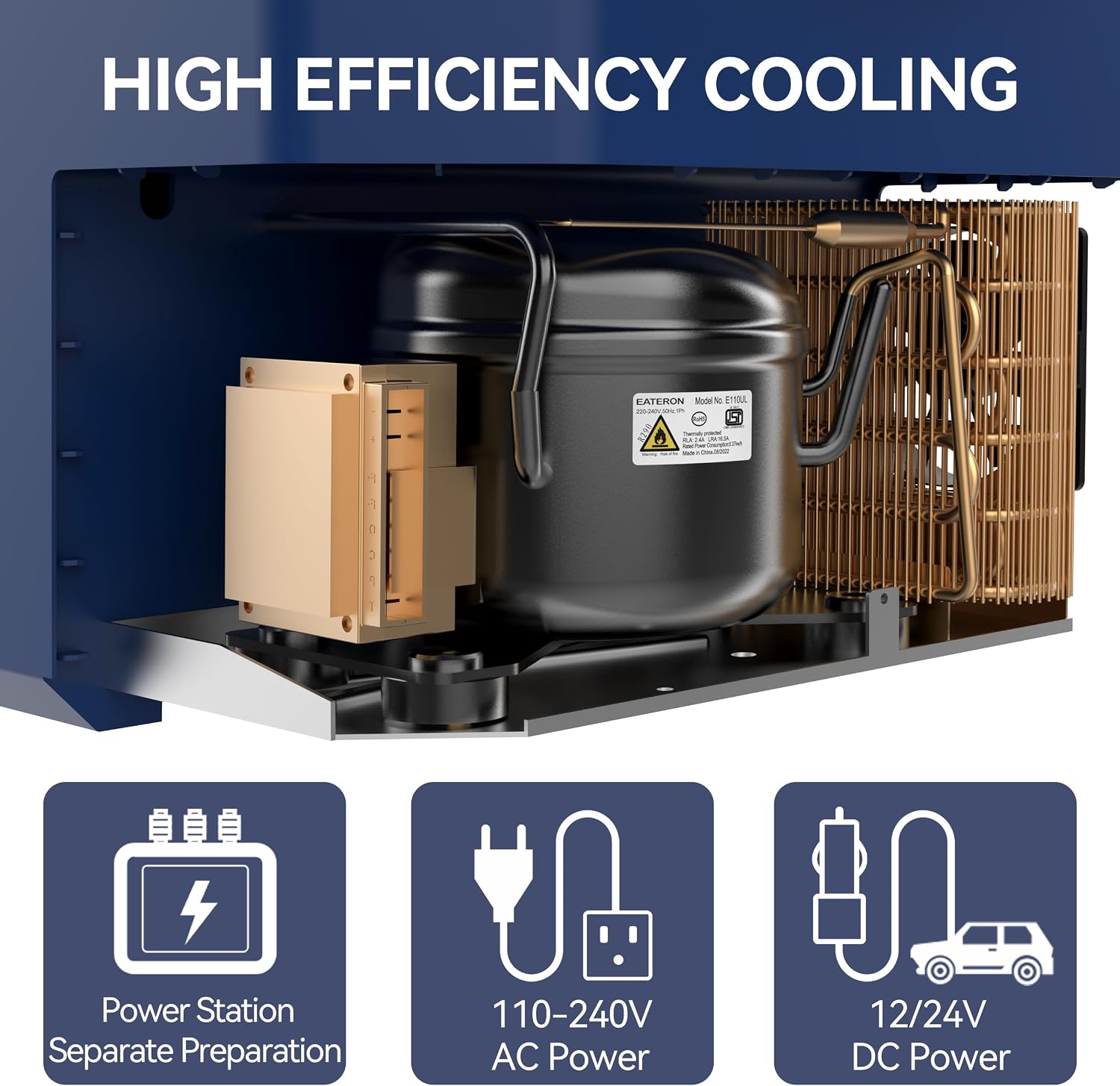 Megiu 12 Volt Refrigerator Car Fridge Portable 12V 45 Quart Freezer Compressor Cooler 12V/24V DC 110～240 V AC for Truck Van RV Camper SUV and Home Use
