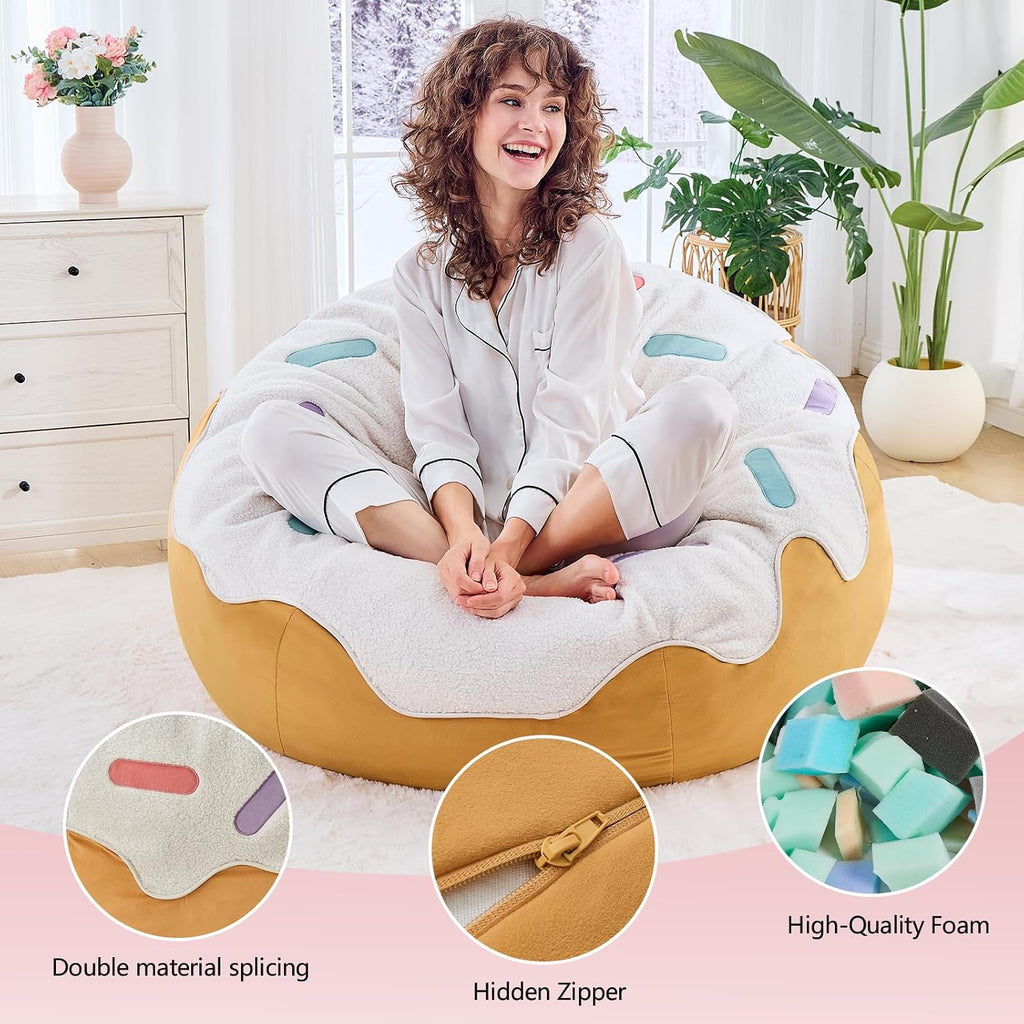 Donut Bean Bag Chair - Cute Bean Bag Sofa with Filler - Ideal for Girls Room and Dorm Decor - Oversized Lounge Chair for Teens and Kids - Plush BeanBag Furniture for Bedroom Living Room - 41inch