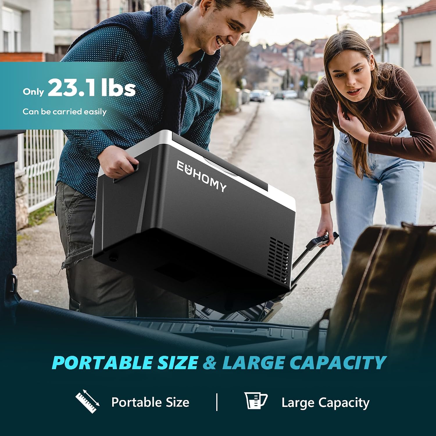 EUHOMY 12 Volt Refrigerator, 23QT(22L) Compressor Electric Cooler APP Control, Car Fridge -4℉~68℉, Portable Refrigerator 12/24V DC 100-240V AC, Portable Freezer for Camping, Travel, Boat