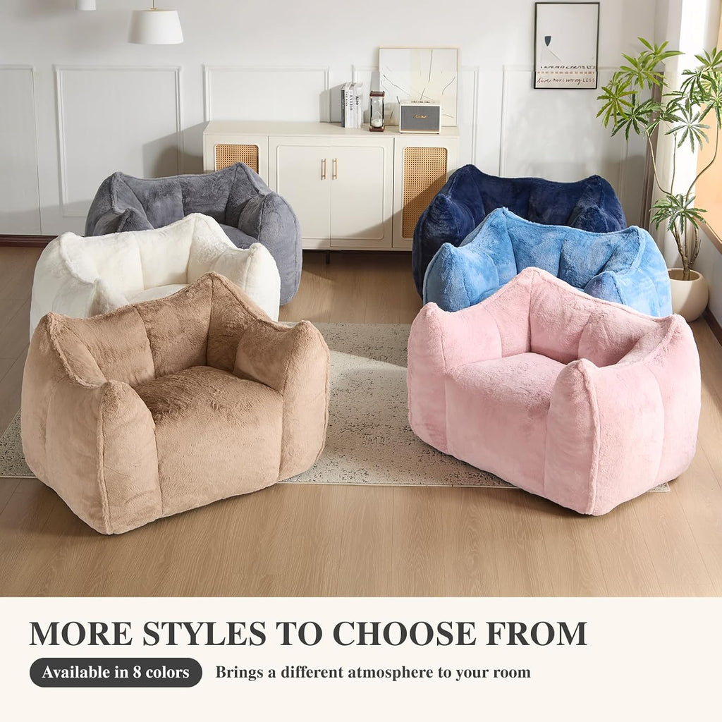 Giant Bean Bag Chair, Comfy Large Bean Bag Chairs for Adults and Kids, Fluffy Faux Rabbit Fur Floor Sofa for Living Room Bedroom Apartment, Grey
