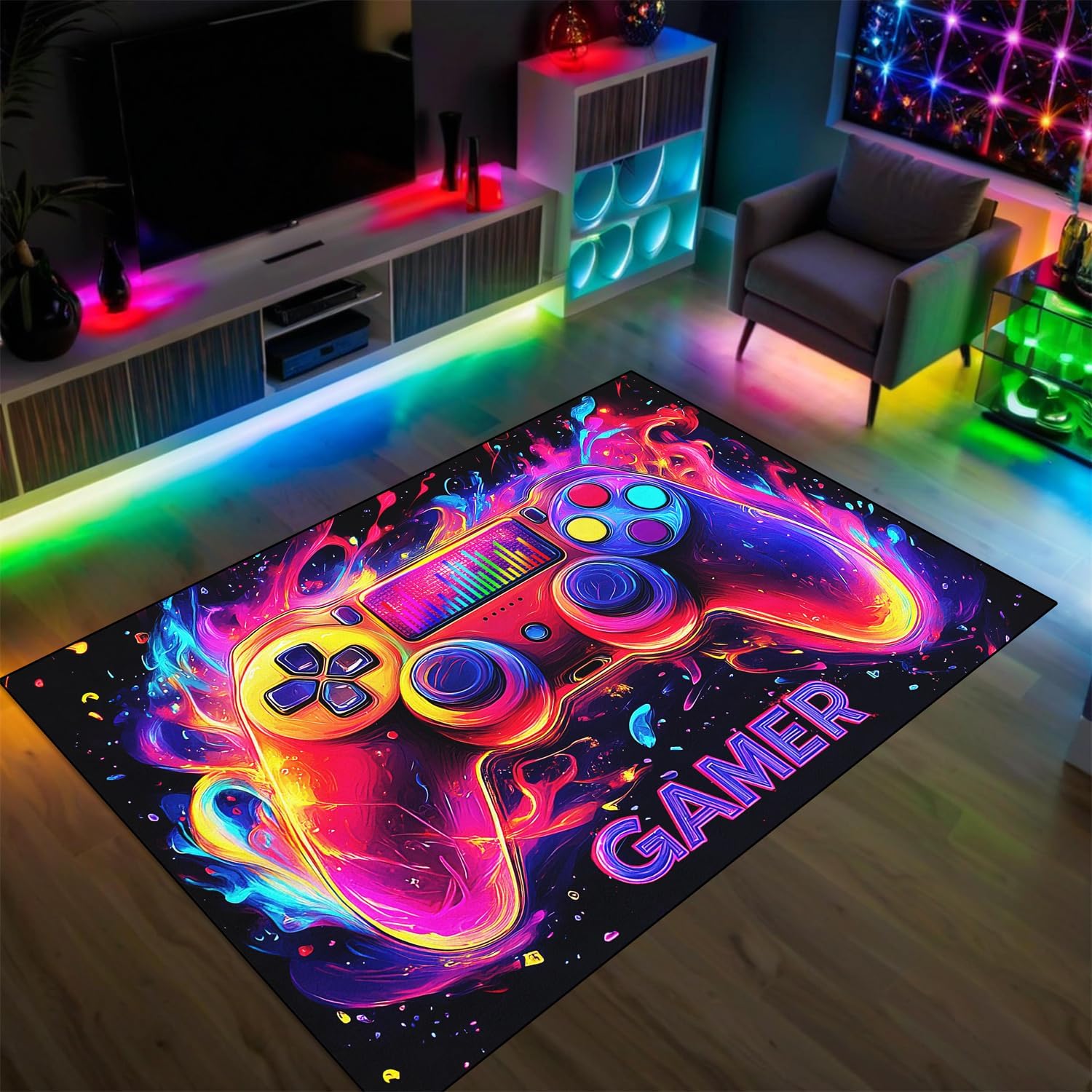 Gamer Rug for Boys Room - Gaming Rug, 6'x9' Game Controller Shape Gaming Carpet for Teens Boys Playroom Computer Chair Floor Mats Decor Game Carpet for Bedroom