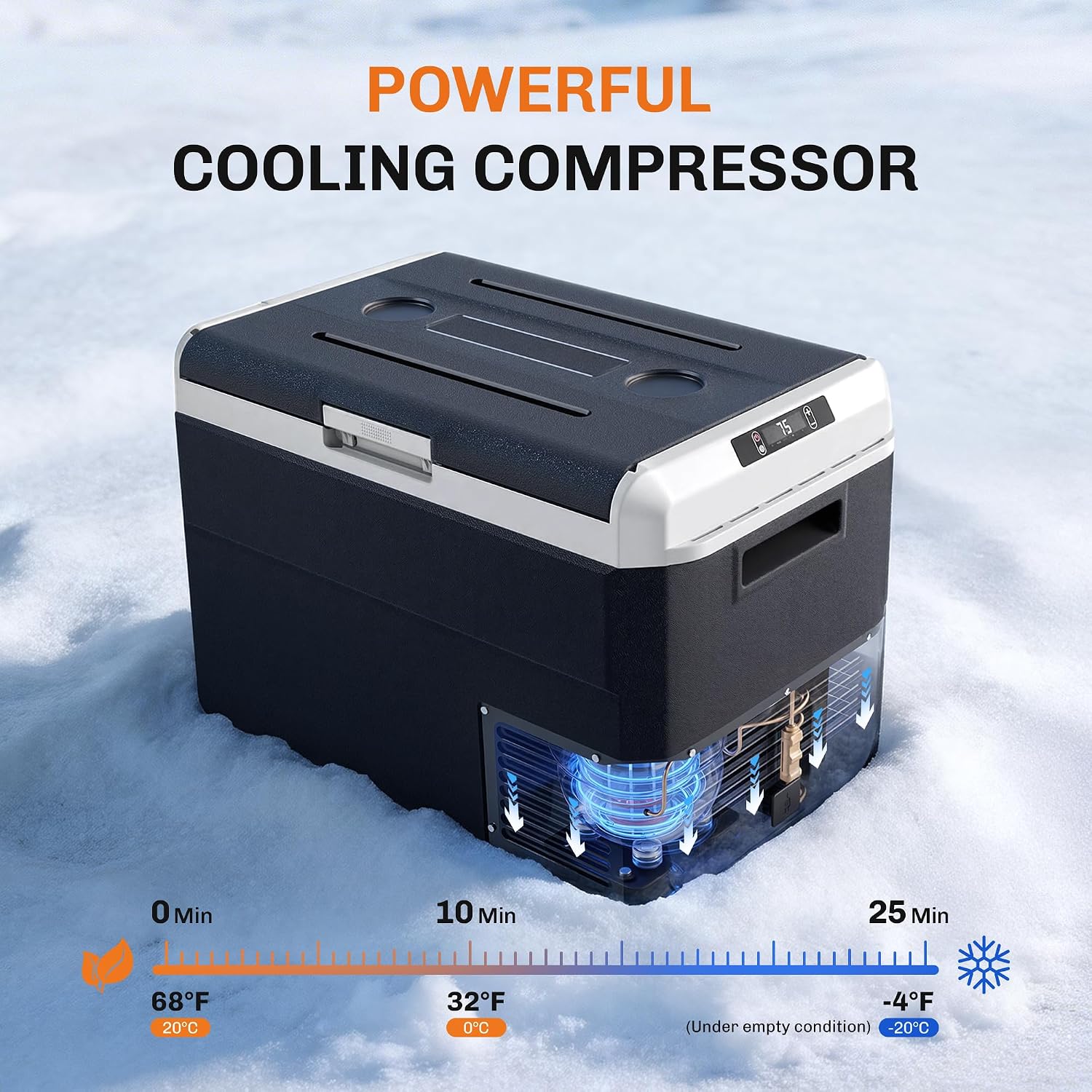 EKOJUCE 12 Volt Car Refrigerator, 54 Quart Electric Compressor Cooler with 12/24V DC & 110-240V AC, Car Fridge -4~68°F, Car Cooler APP Control, Portable Refrigerator for Travel, Truck, Camping, RV