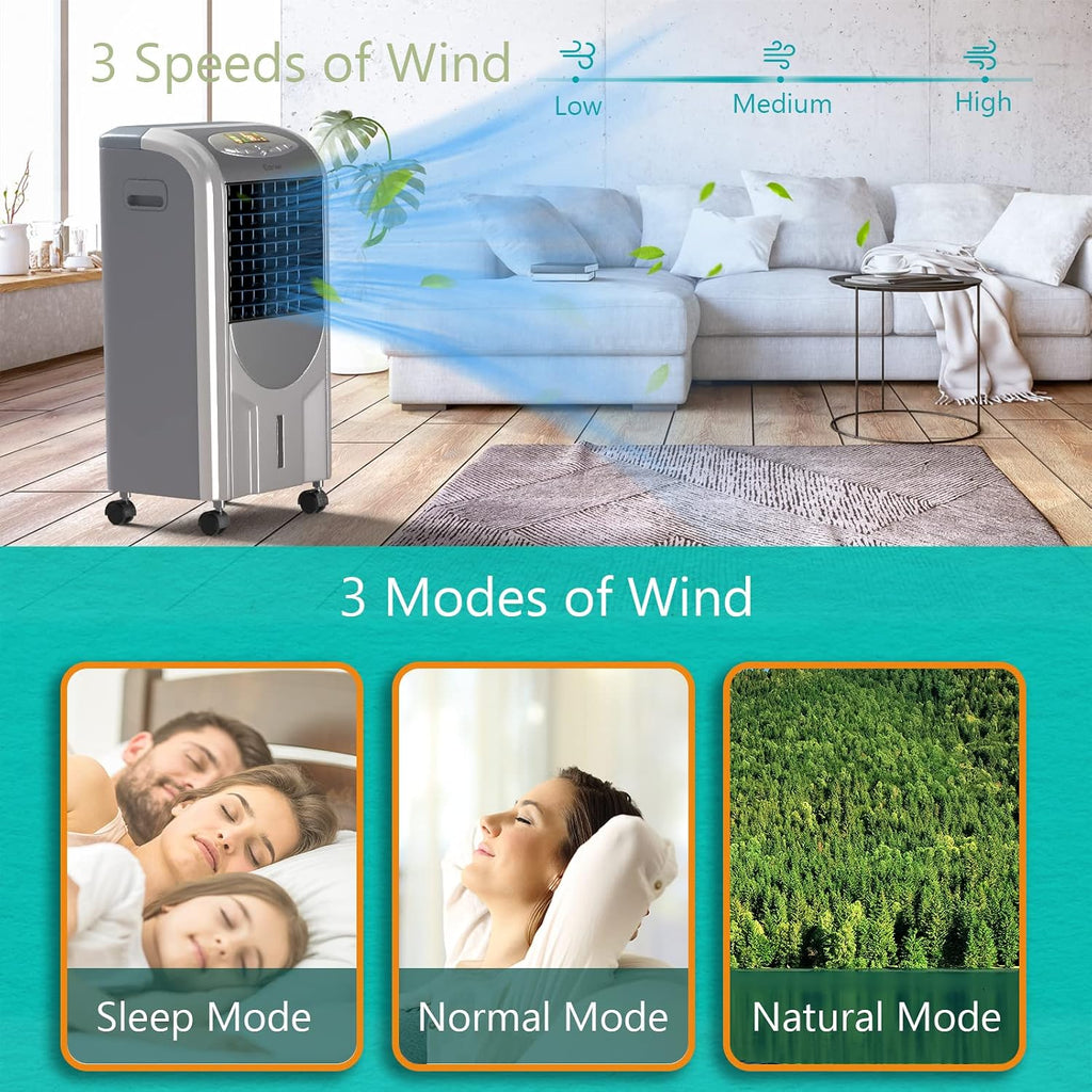 COSTWAY Evaporative Cooler and Heater, 5-in-1 Portable Air Cooler with Remote Control, 8-Hour Timer, 2 Ice Boxes, Quiet Operation, Bladeless Air Cooler for Indoor Use Home Office Dorms Grey