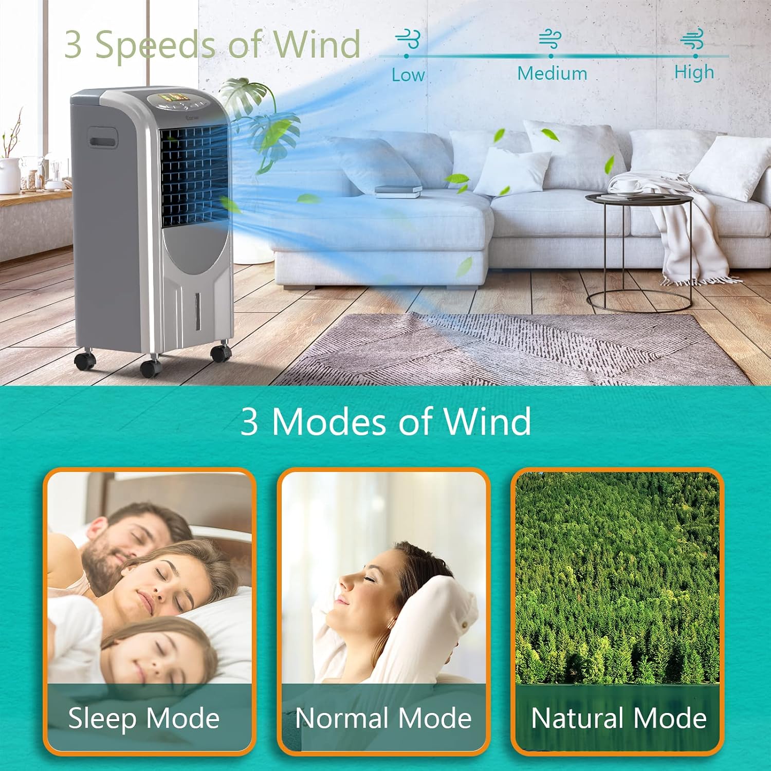 COSTWAY Evaporative Cooler and Heater, 5-in-1 Portable Air Cooler with Remote Control, 8-Hour Timer, 2 Ice Boxes, Quiet Operation, Bladeless Air Cooler for Indoor Use Home Office Dorms Grey
