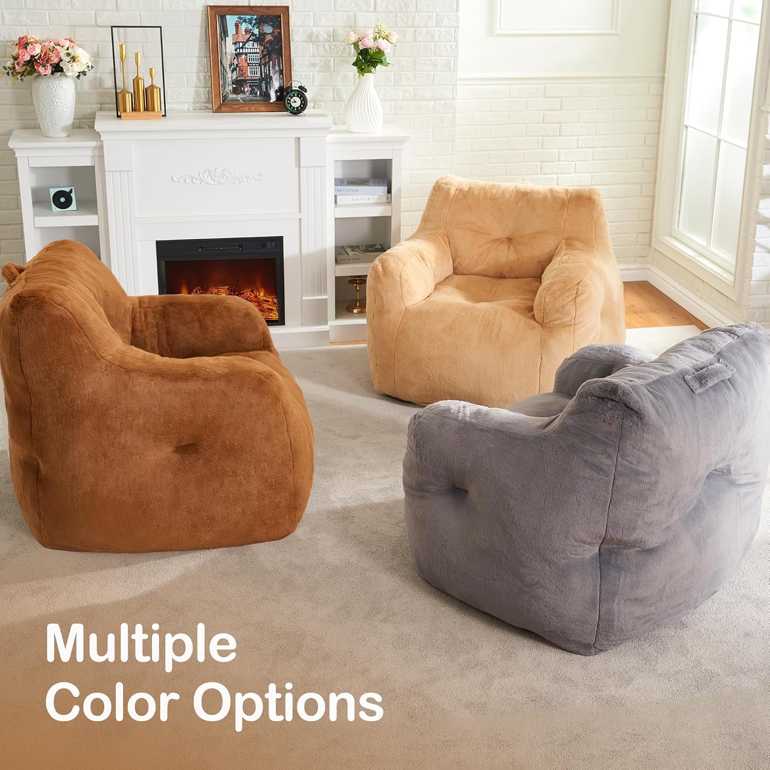Hobestluk Bean Bag Chair for Adult Small Bean Bag Chairs with Arms Furry Beanbag Chair with Foam Filler Stuffed Bean Bag Sofa for Reading in Bedroom Living Room and Dorms(Brown)