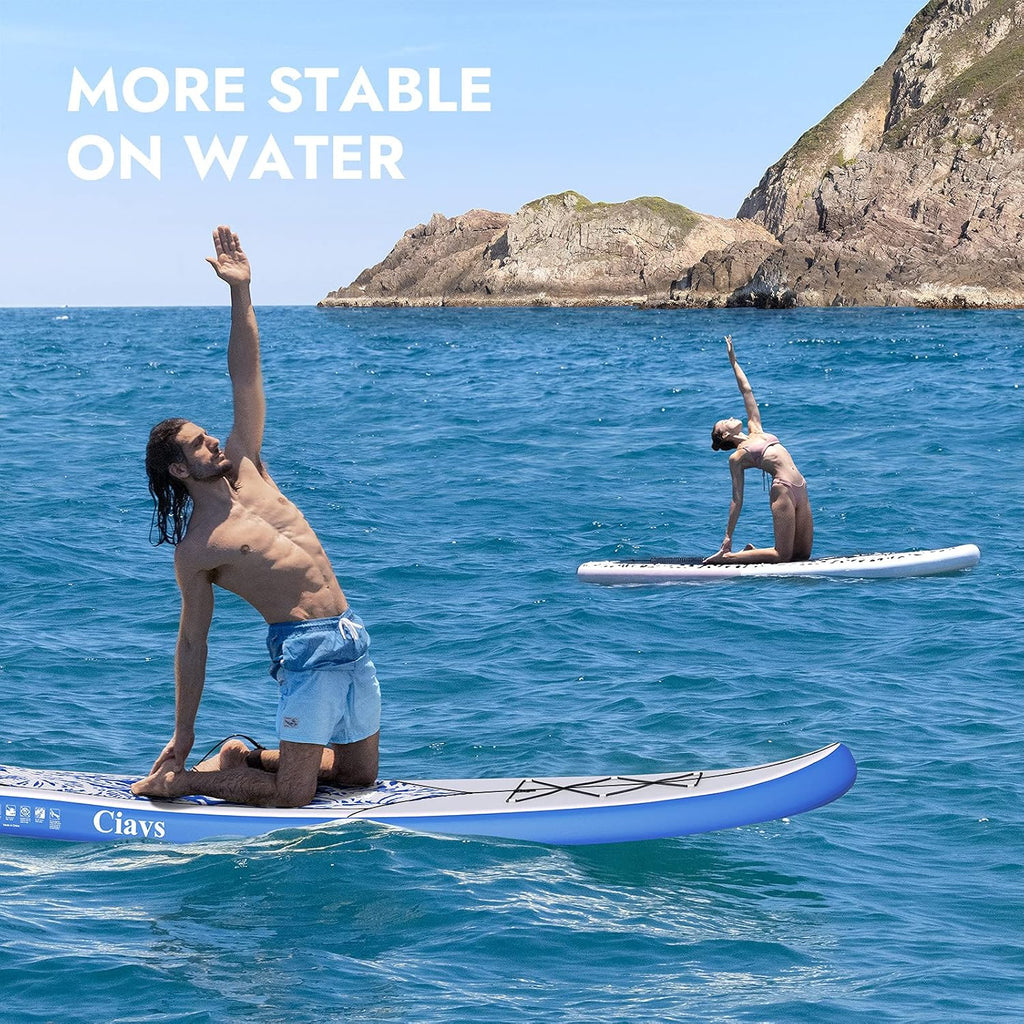 Ciays Inflatable Stand Up Paddle Board W SUP Accessories of Backpack, 2 Fins, 2 Bags, Leash, Floating Paddles and Double Action Hand Pump All-Around Paddleboard Perfect for Yoga, Tour, Fishing