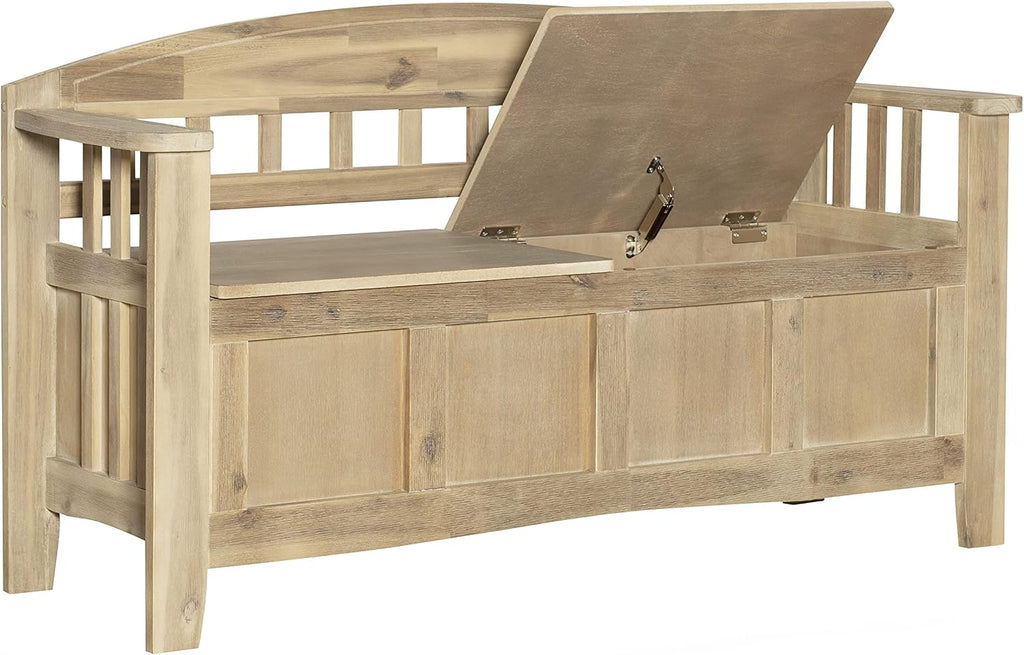 Linon Frankie Natural Wood Washed Storage Bench