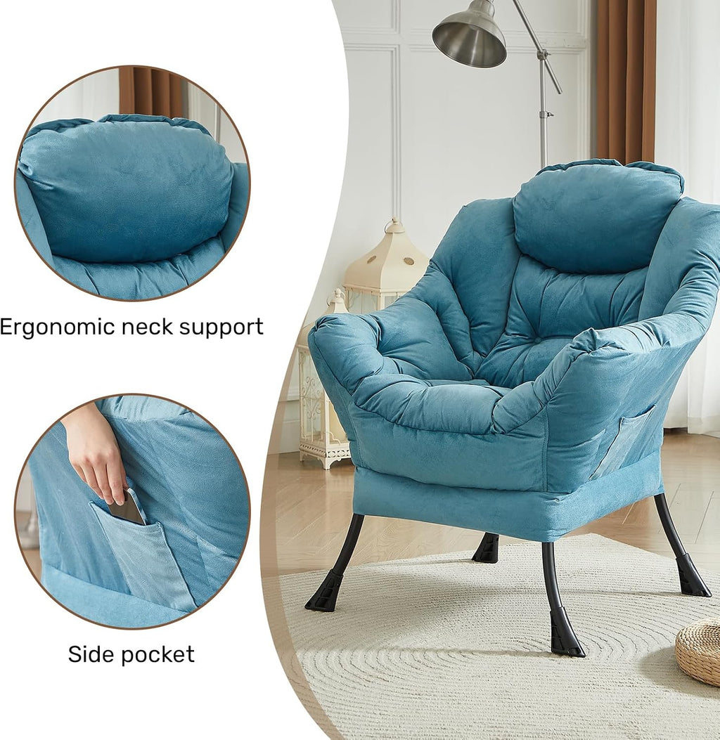 HollyHOME Lazy Chair with Armrest and Side Pocket, Comfy Accent Lounge Chair,Leisure Sofa Armchair for Living Room, Bedroom, Dorm, or Small Spaces, Oversized Reading Sofa Chair, Textured Blue