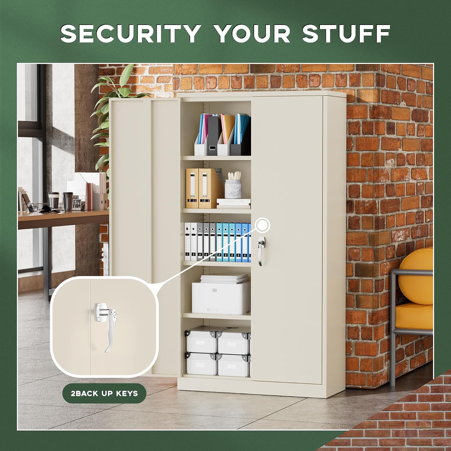 Greenvelly 72' Metal Storage Cabinet with Locking Doors and 4 Adjustable Shelves, Lockable Steel Cabinet for Home Office, Garage, Shop, School (Grey 36' W x 18' D)