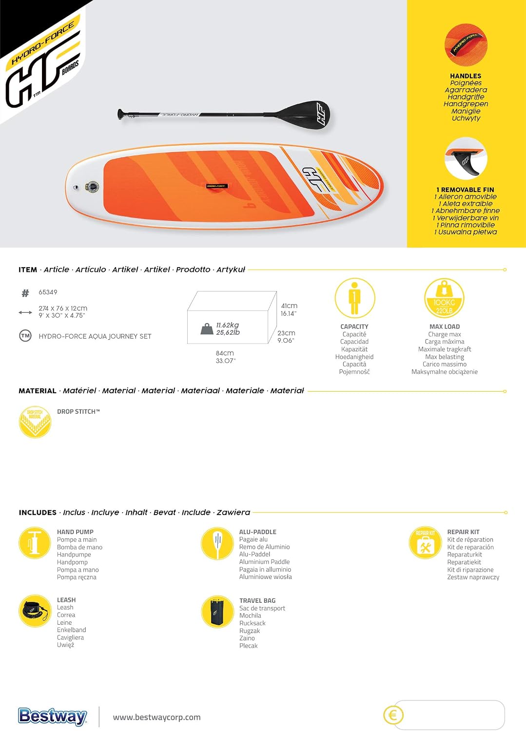 Bestway Hydro-Force SUP, Inflatable Stand Up Paddle Board, Complete Set, Multiple Styles, Sizes, 9FT, 10FT, 10'2FT