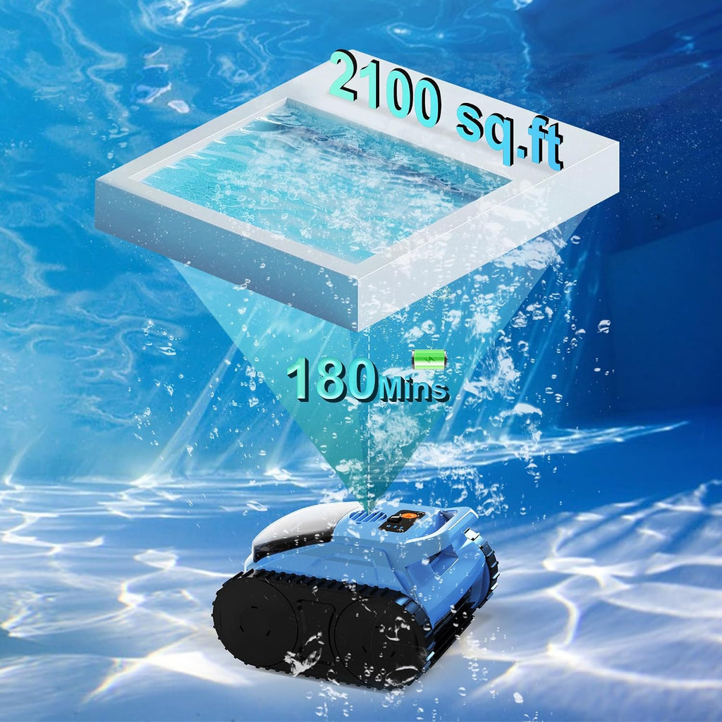 Cordless Robotic Pool Cleaner for Inground Pools, (2026 Upgrade) Automatic Pool Vacuum with Wall Climbing & Waterline Scrubbing, Cleans Up to 2100 Sq.ft, 180 Min