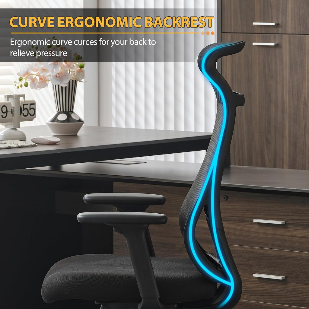 Qulomvs Mesh Ergonomic Office Chair Home Office Desk Chair with Headrest Height Adjustable Computer Executive Desk Chair with Wheels 360 Swivel Task Chair