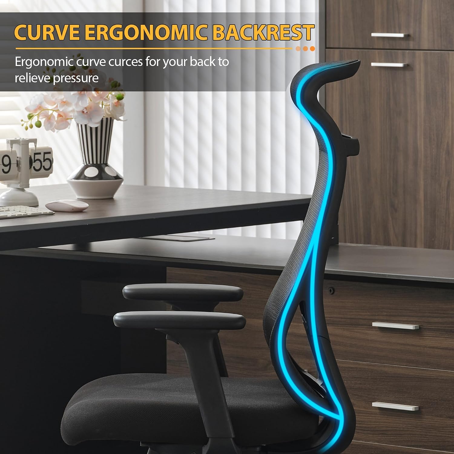 Qulomvs Mesh Ergonomic Office Chair Home Office Desk Chair with Headrest Height Adjustable Computer Executive Desk Chair with Wheels 360 Swivel Task Chair