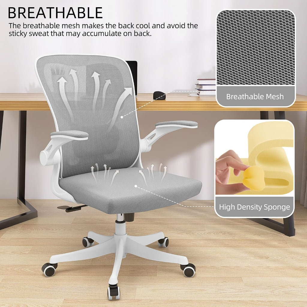 Monhey Ergonomic Office Chair, 90°-125° Tilt Back Home Desk Chair with 360° Swivel & Mute Wheels, High Back Mesh Computer Chair for Adults with Lumbar Support, 330 LBS Capacity (01White+Gray)