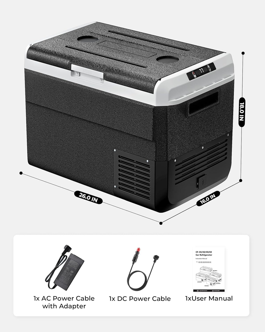 EKOJUCE 12 Volt Refrigerator, 53 Quart Electric Cooler, Car Fridge 12V/24V DC 100~240V AC, Portable Freezer -4℉~68℉, APP Control, Portable 12V Refrigerator Fridge for Truck, RV, Camping,Travel