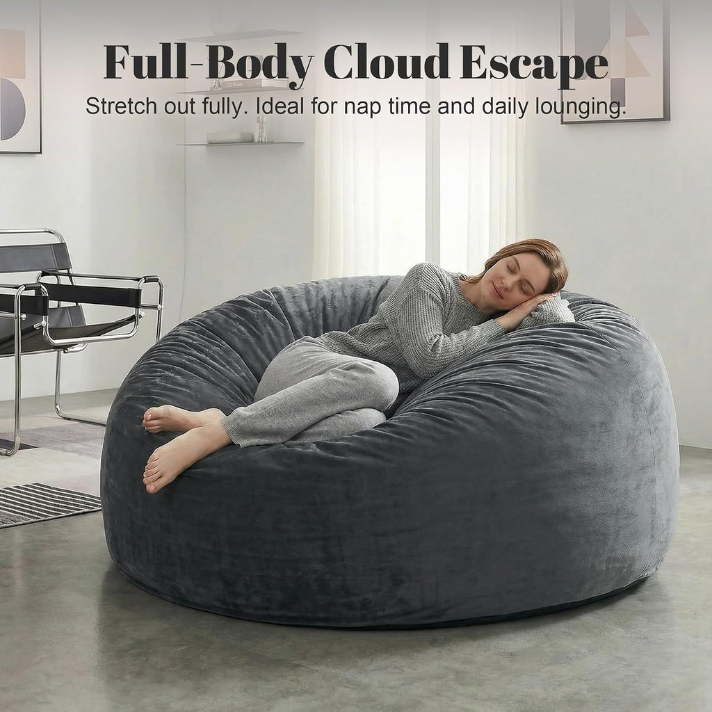 Codi Big Giant Bean Bag Chair with Filler Included, 5 FT - Comfy Large Beanbag Chairs for Adults - Machine Washable and Soft Mink Bonded Cover - Charcoal Grey, 5ft