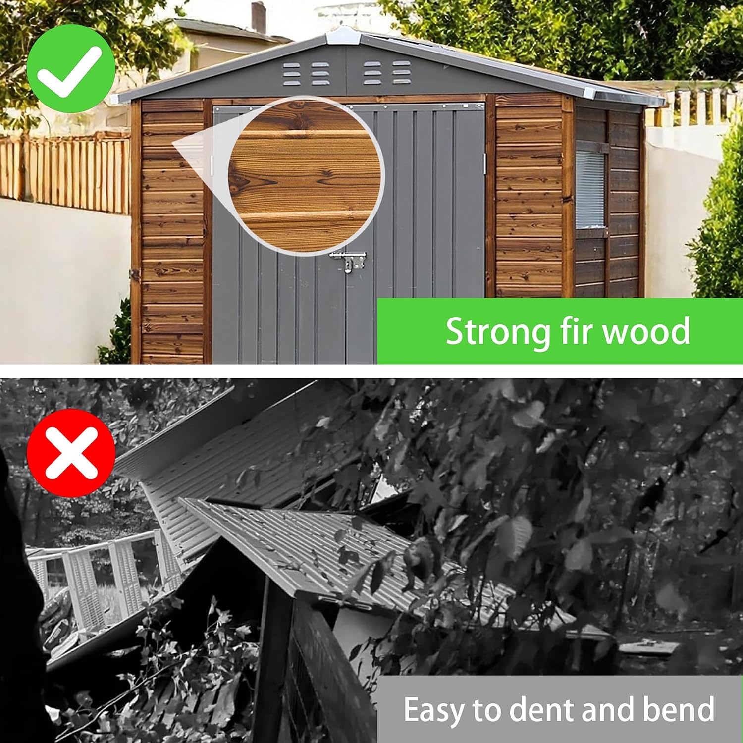 6x4 FT Outdoor Storage Shed with Windows, Wood & Metal Tool Shed Waterproof Storage House for Outside Patio, Garden, Backyard, 4 Vents (Without Floor) Wood Color