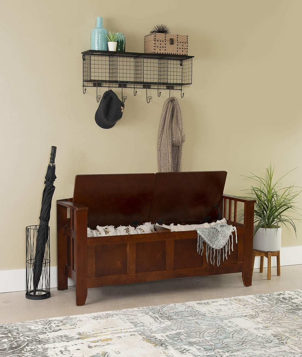 Linon Home Decor Storage Bench with Short Split Seat Storage, Walnut, 50 inchw x 17 inchd x 25.25 inchh.