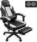 Gaming Chair for Adults, Gaming Chairs with Footrest, Ergonomic Video Game Chair with Massage Lumbar Big and Tall Computer Chair, Height Adjustable with Headrest and 360° Swivel Seat, White