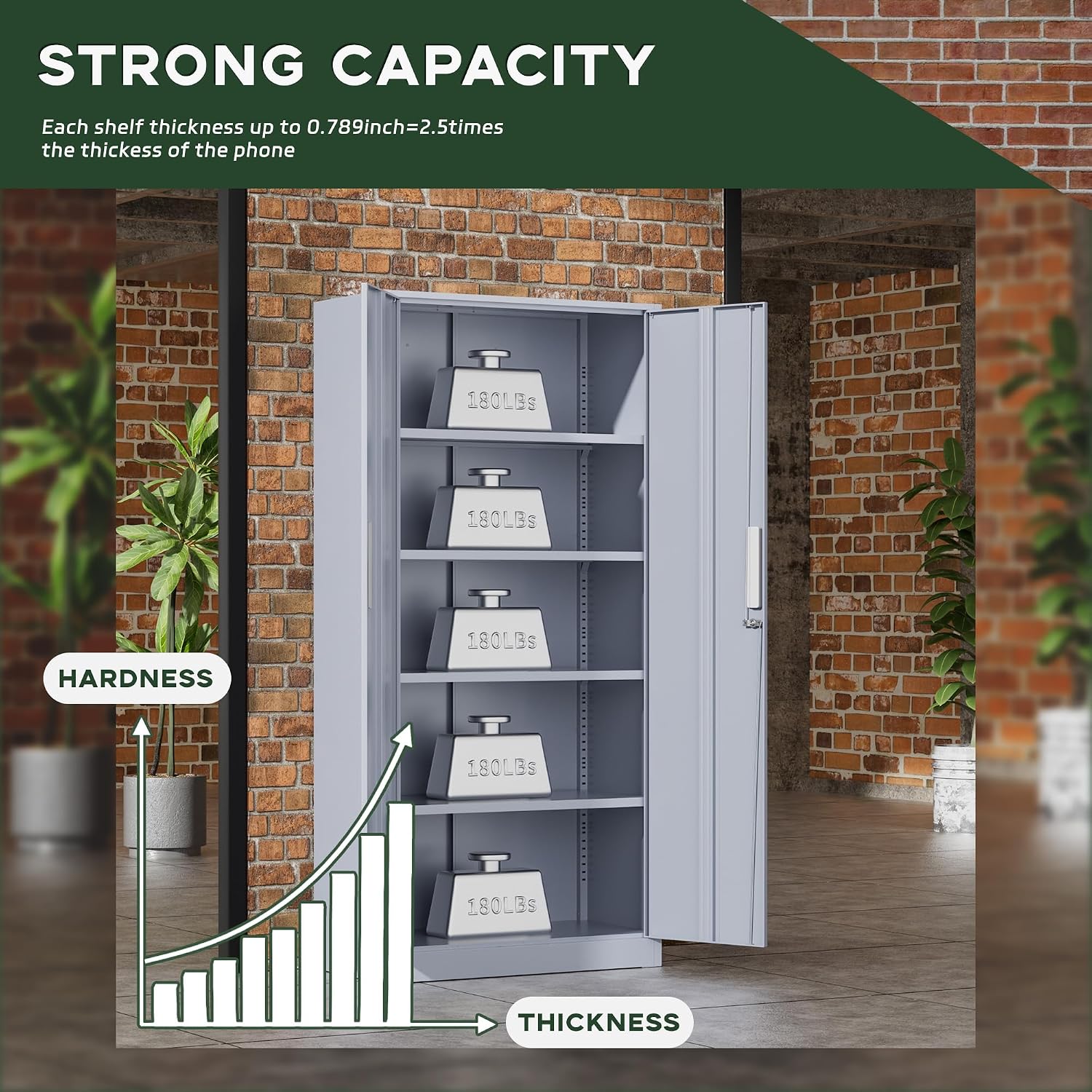 Greenvelly Metal Garage Storage Cabinet, 72' Tall Locking Steel Cabinet with 2 Doors and 4 Adjustable Shelves, Utility Metal Filing Cabinet with Lock for Home, Office, Garage, School (Dark Grey)