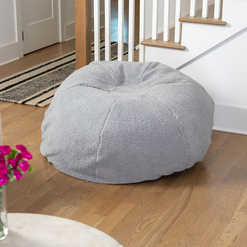 Flash Furniture Duncan Sherpa Bean Bag Chair, Classic Refillable Bean Bag Chair for Kids and Teens, Large, Gray