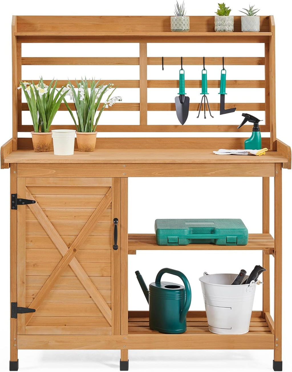 Yaheetech Outdoor Potting Bench, Large Horticulture Work Table Workstation with Storage Cabinet Shelf & Planting Working Console for Patio/Lawn/Garden - Wood