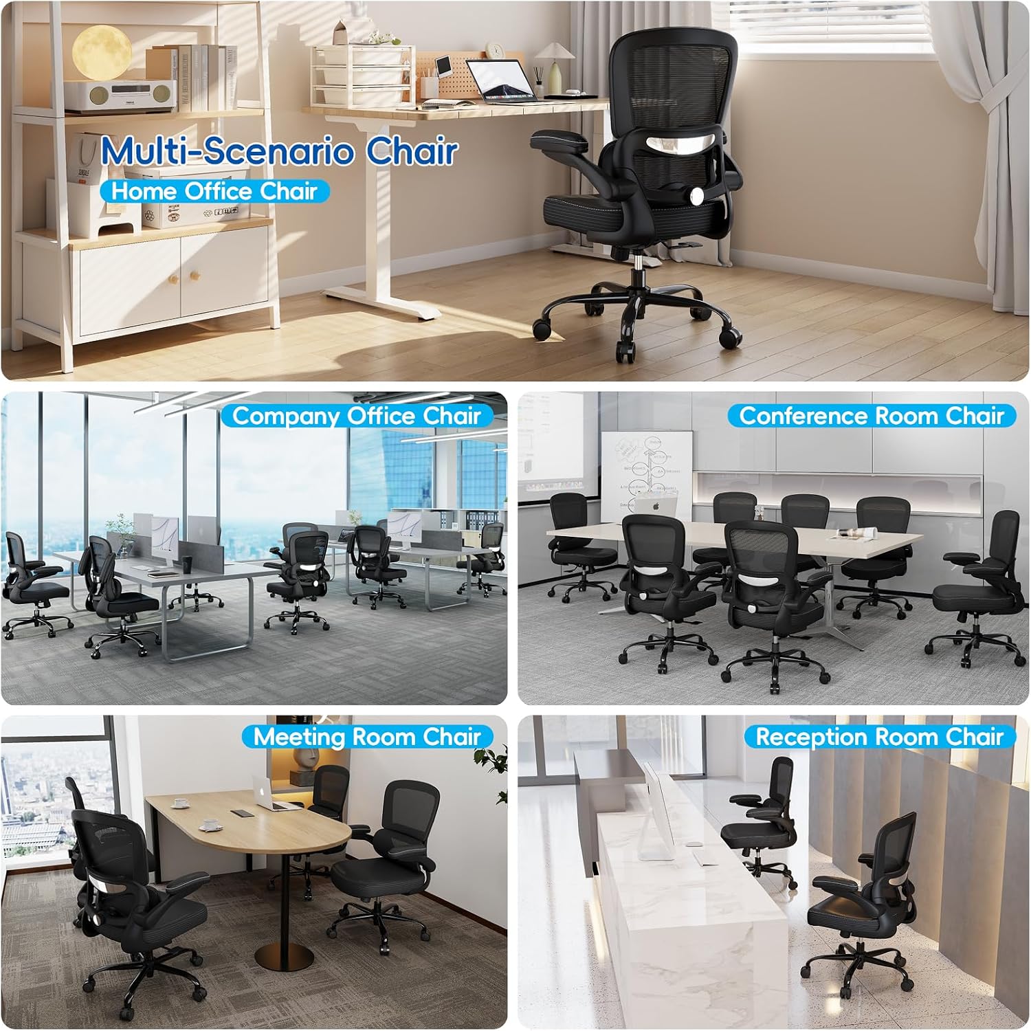 TRALT Ergonomic Office Chair - Desk Chair with Adjustable Lumbar Support Computer Chair - Mesh Comfy Chair with Flip-up Armrests - Gaming Chairs for Adults Home Office (Leather, Black)