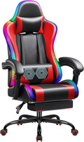 Shahoo Gaming Chair with LED Lights, Footrest and Massage Lumbar Support, Ergonomic Computer Seat Height Adjustable with 360°Swivel and Headrest, Red with RGB