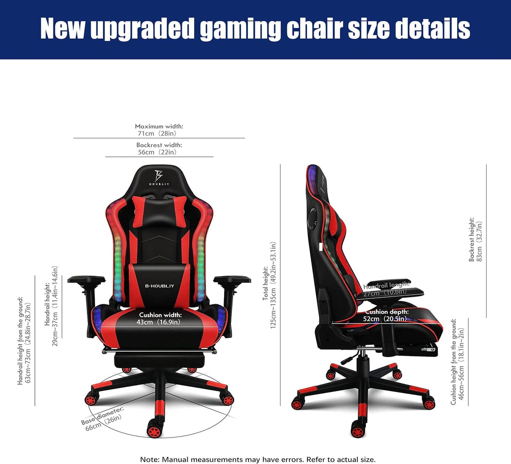 Computer Gaming Chair with RGB Lights, Video Gaming Chair with Speakers,Ergonomic Gaming Chair with Footrest, Adjustable Height Office Desk Chair with Wheels, Breathable Leather,Black