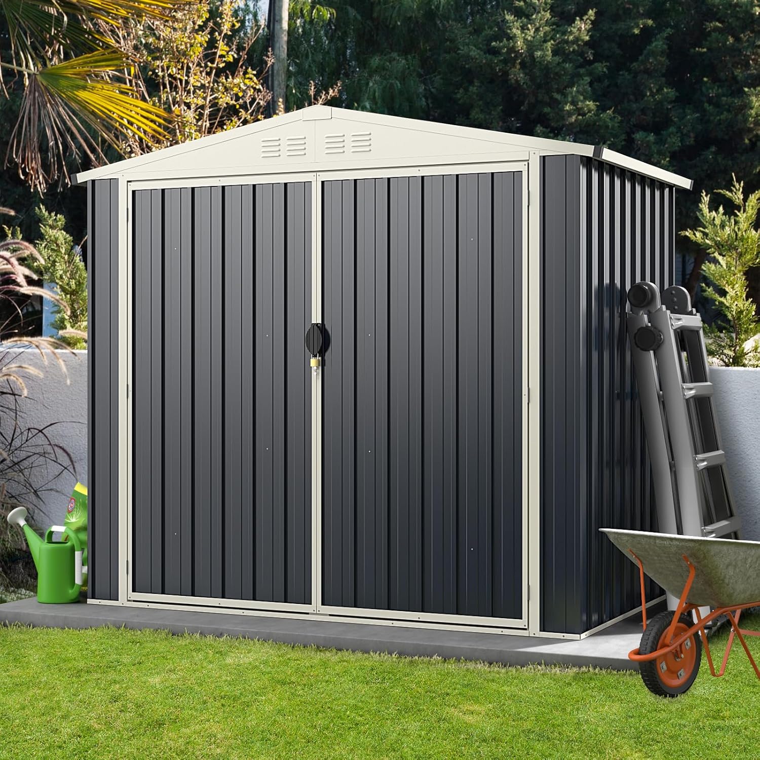 Goplus 6.8 x 3.8 FT Metal Storage Shed, All-Weather Galvanized Utility House w/Lockable Door, Easy Snap-On Sheds & Outdoor Storage for Garden, Back Yard, Lawn & Patio