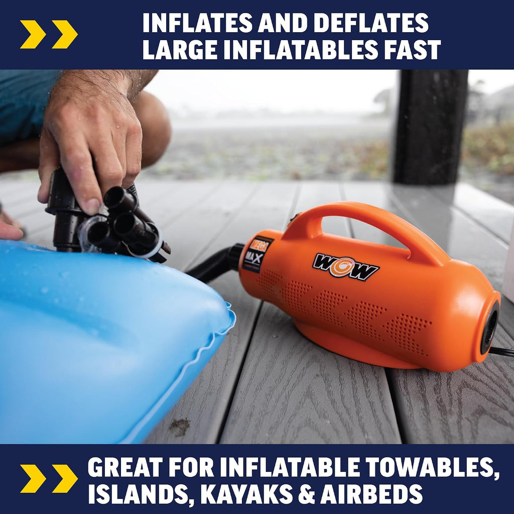 Wow Sports Mega Max Power Pump - 110V AC - 3.0 PSI - 1,500 L/min - 10 ft Cable - for Swimming & Boating Inflatables