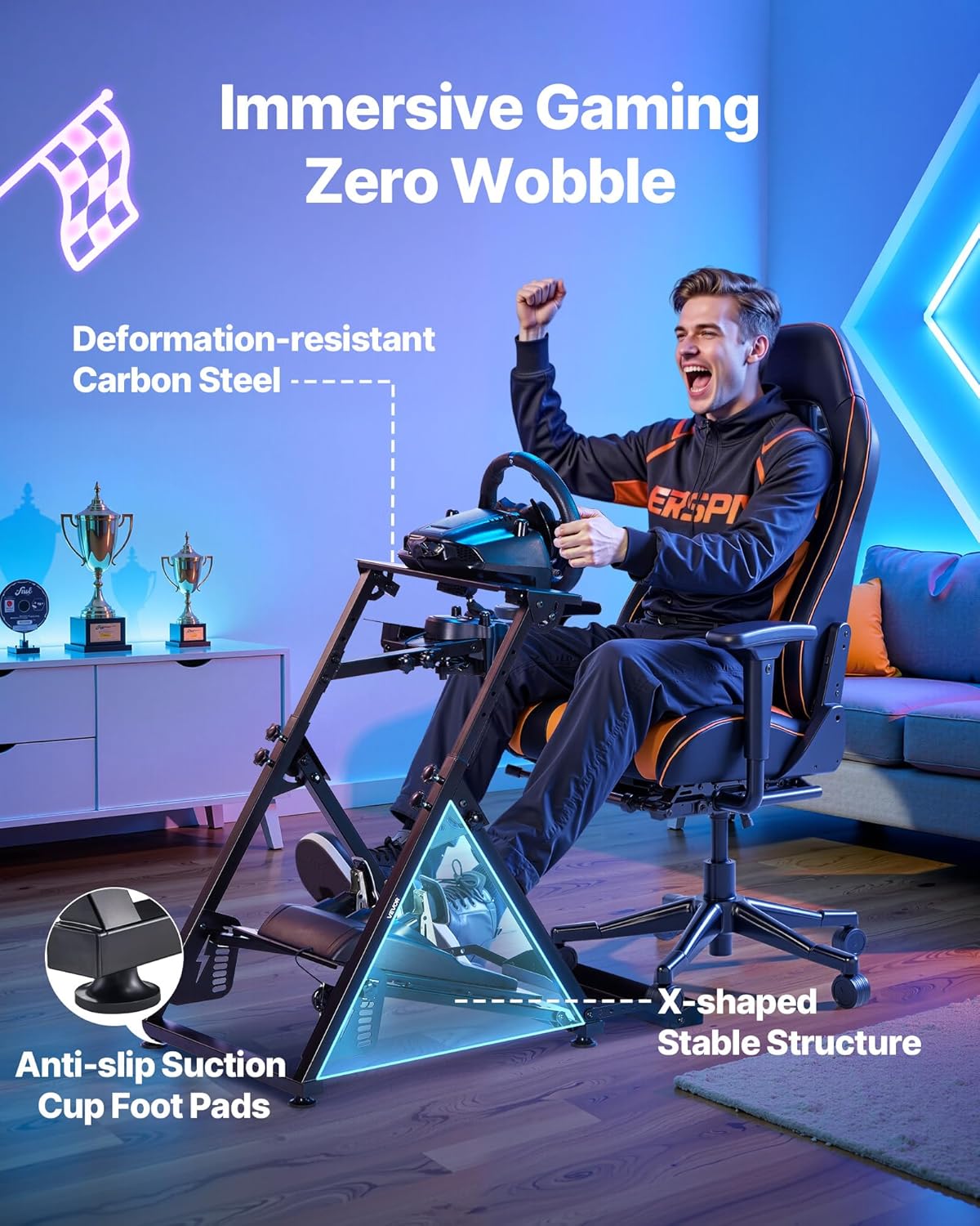 VEVOR Racing Wheel Stand, Adjustable & Foldable Simulator Stand for Logitech G923 G920 G29 G27, Thrustmaster T300RS TX F458 T500RS T3PA-PRO(F1/GT) Gaming Cockpit,Pedals Simulator NOT Included