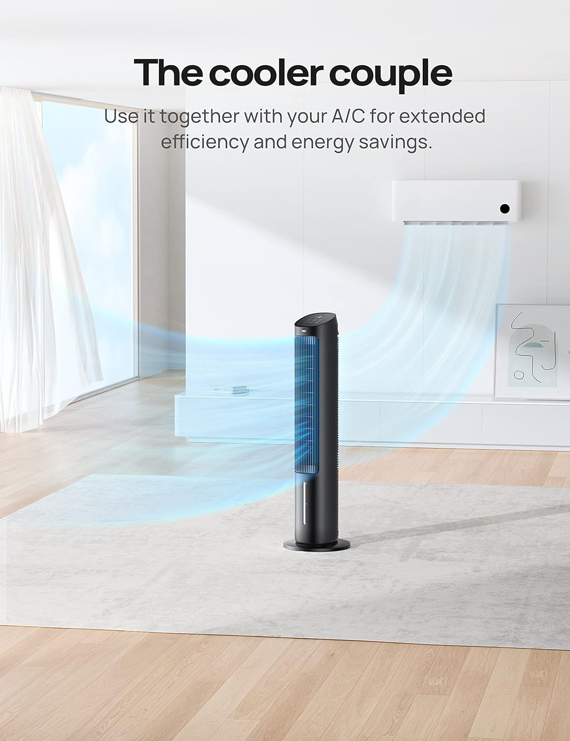DREO Tower Fan, 40' Fans that Blow Cold Air, 80° Oscillating, Removable Water Tank, Remote Control, 4 Speeds, 7H Timer, Bedroom, Black