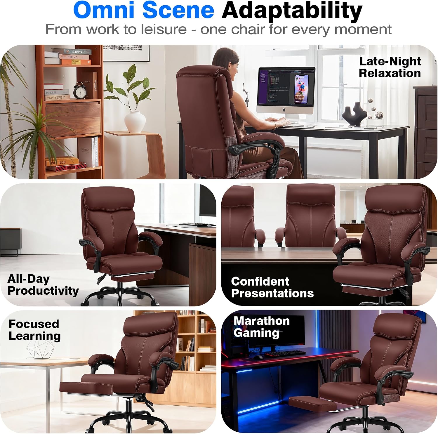 AreShark Office Chair - Ergonomic Comfortable High Back Computer Desk Chair with Foot Rest - Executive Breathable Swivel Rolling Reclining Leather Chair with Lumbar Support for Home Gaming Relaxing