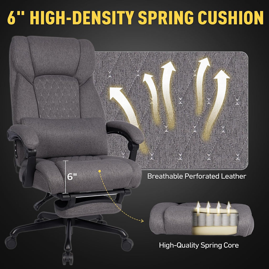 3D Kneading Massage Office Chair with Heat, 500 lbs Big and Tall Executive Computer Desk Recliner, Electric Heated Gaming Chairs with Massage & Footrest, Grey,