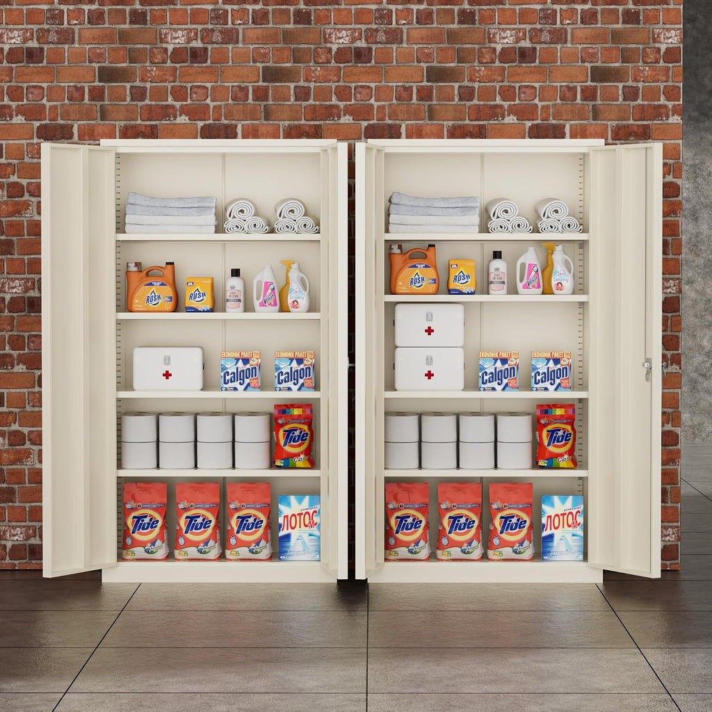 Greenvelly 72' Metal Storage Cabinet with Locking Doors and 4 Adjustable Shelves, Lockable Steel Cabinet for Home Office, Garage, Shop, School (Grey 36' W x 18' D)