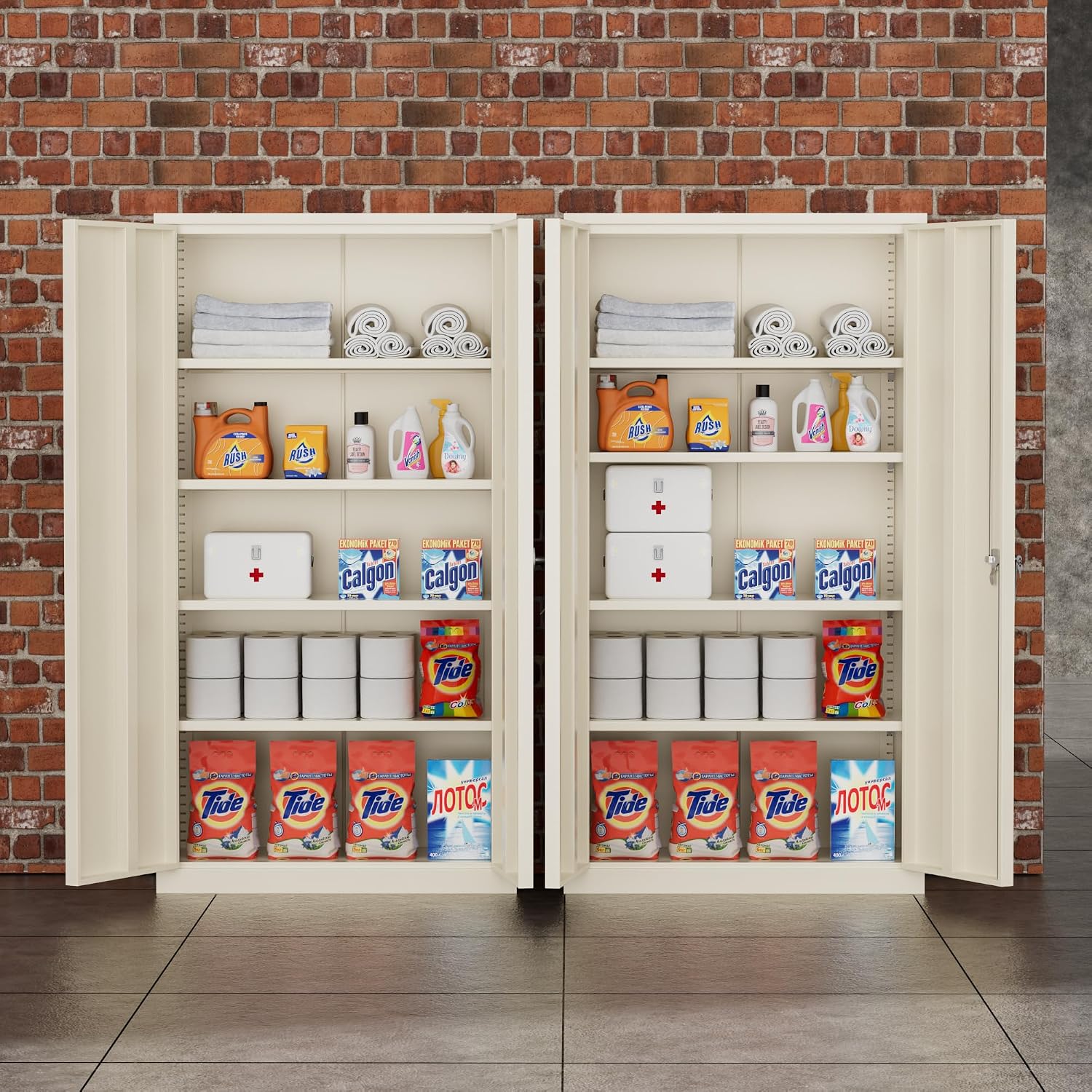 Greenvelly 72' Metal Storage Cabinet with Locking Doors and 4 Adjustable Shelves, Lockable Steel Cabinet for Home Office, Garage, Shop, School (Grey 36' W x 18' D)