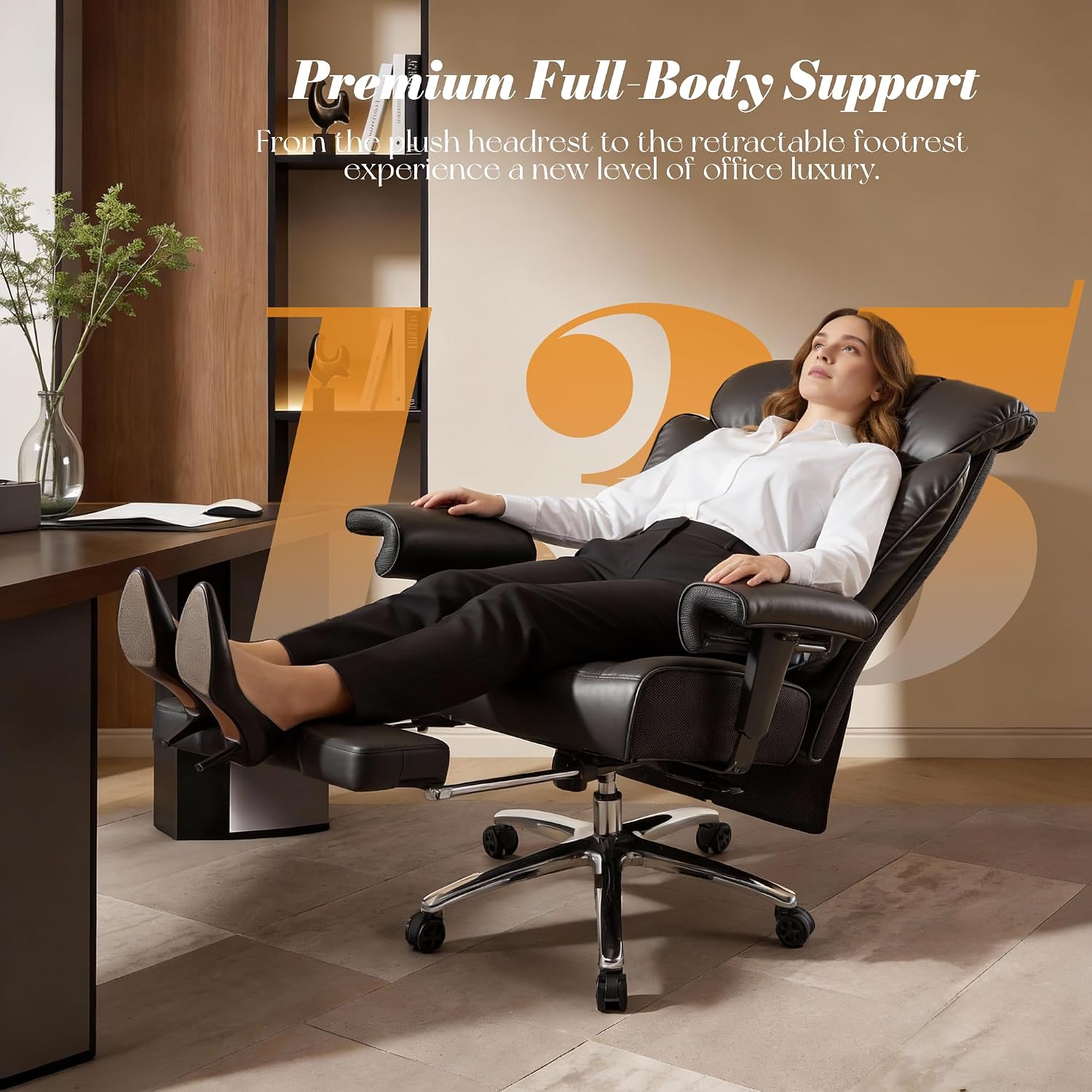 Efomao Big and Tall Office Chair 400 lbs Capacity, Oversized Executive Desk Chair with Footrest, Extra Wide 23' Seat, High Back Ergonomic PU Leather Home Office Chair， Black