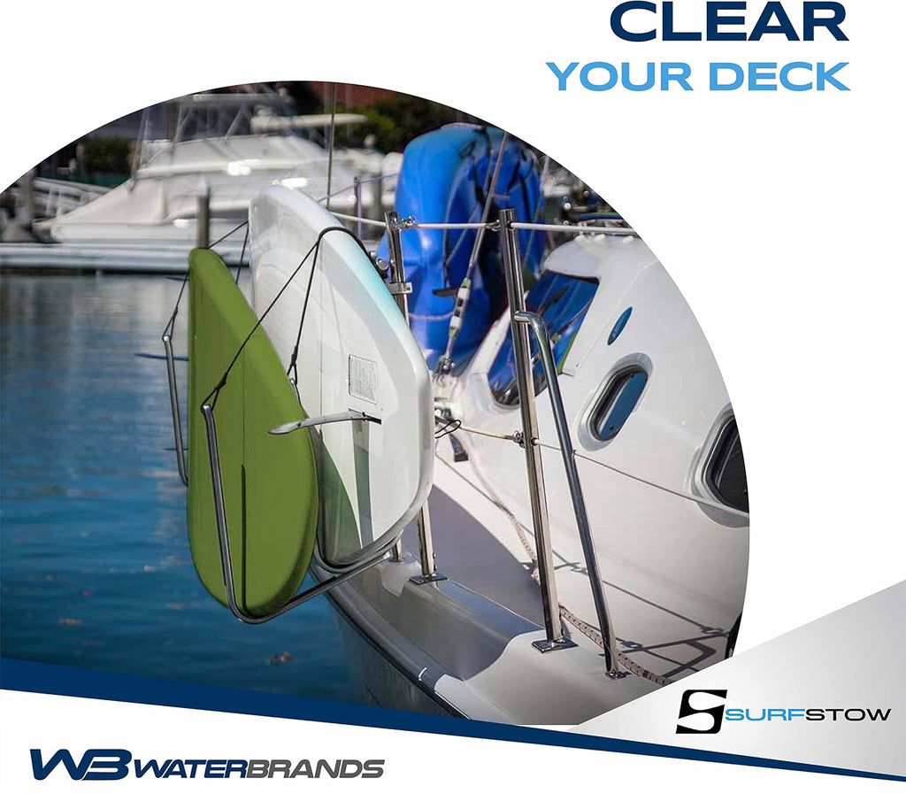SurfStow Transport SUPRax 50050-2 Boat Mount/Rail Mount Single Board System | for Angled Stanchions | Stand-Up Paddle Board Rack | SUP Board Storage | | Metallic | 26 x 11 x 4 in