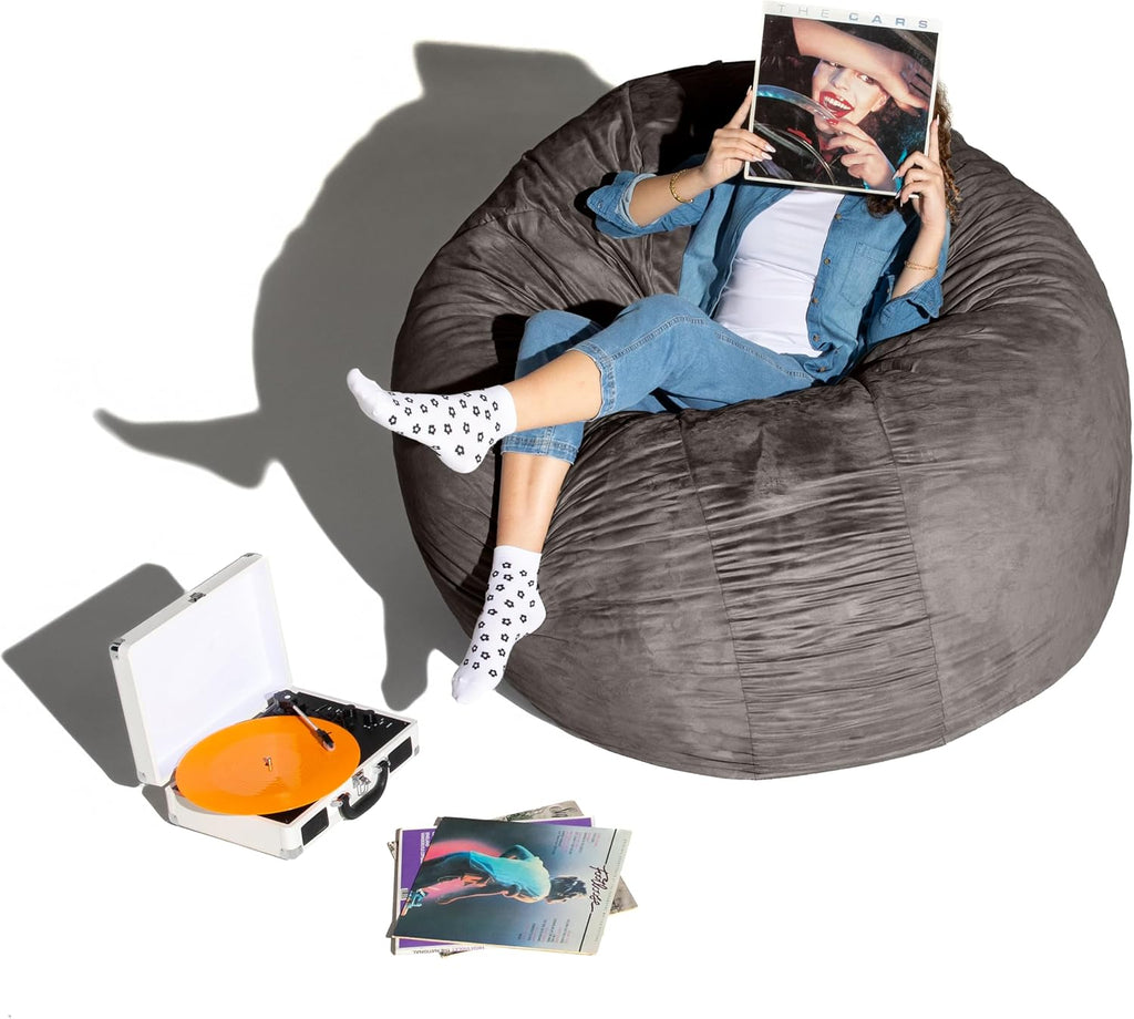 Jaxx 6 Foot Cocoon - 2-in-1 Convertible Bean Bag Bed & Large Bean Bag Chair for Adults, Charcoal