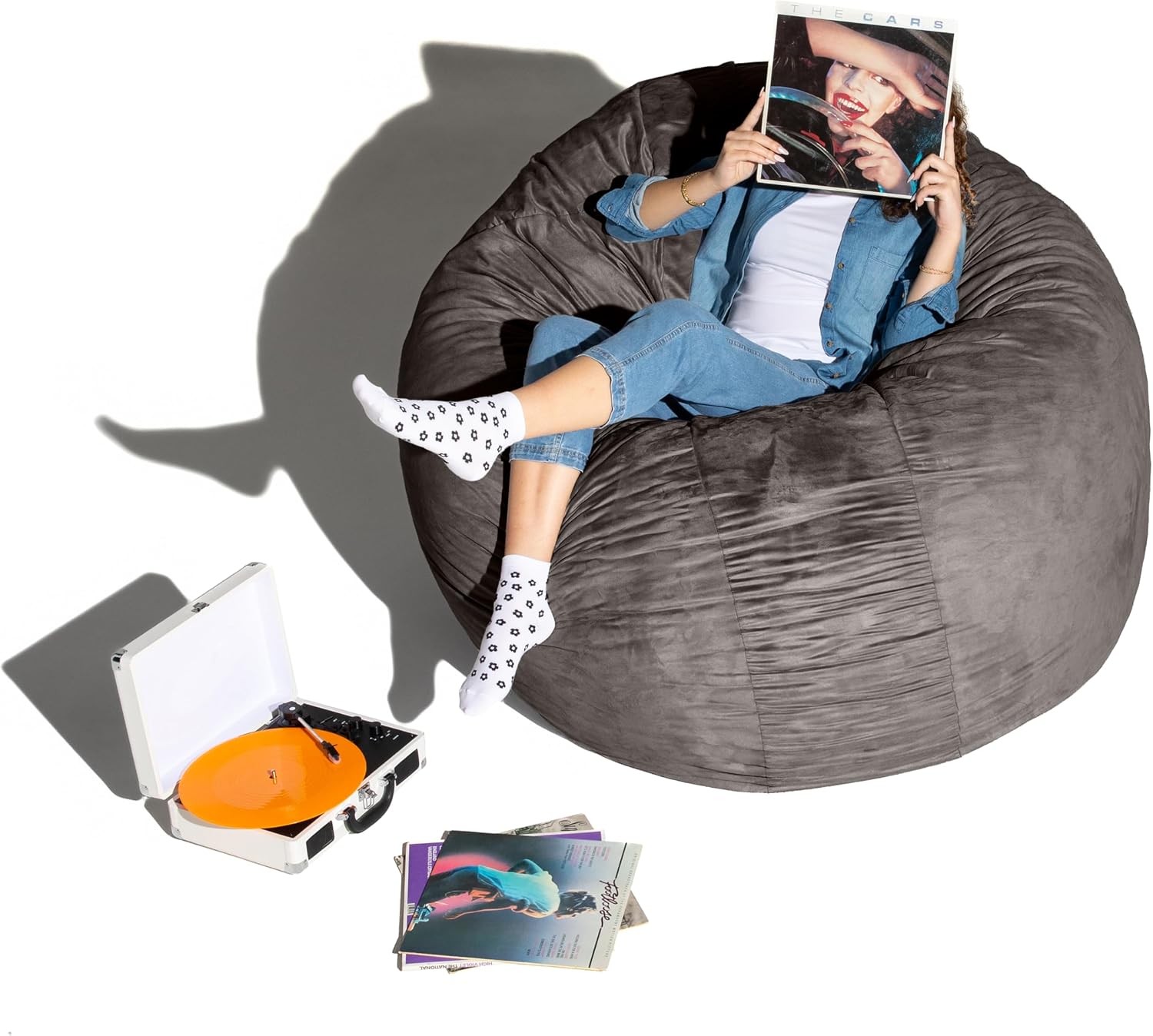 Jaxx 6 Foot Cocoon - 2-in-1 Convertible Bean Bag Bed & Large Bean Bag Chair for Adults, Charcoal