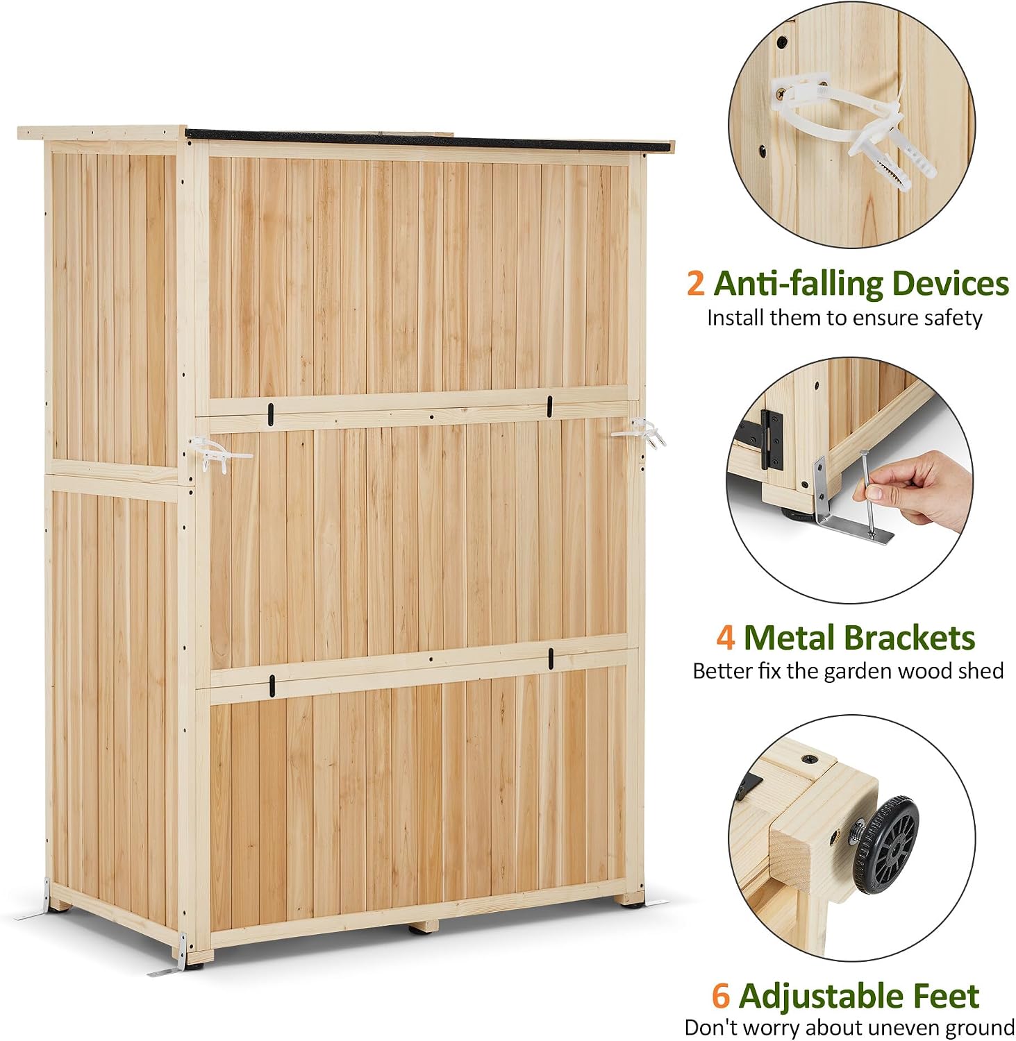 Macrout Outdoor Storage Cabinet, Wooden Storage Shed with Lock, Outside Garden Tool Shed with 2 Doors for Patio Yard Lawn, 1933 (Large)
