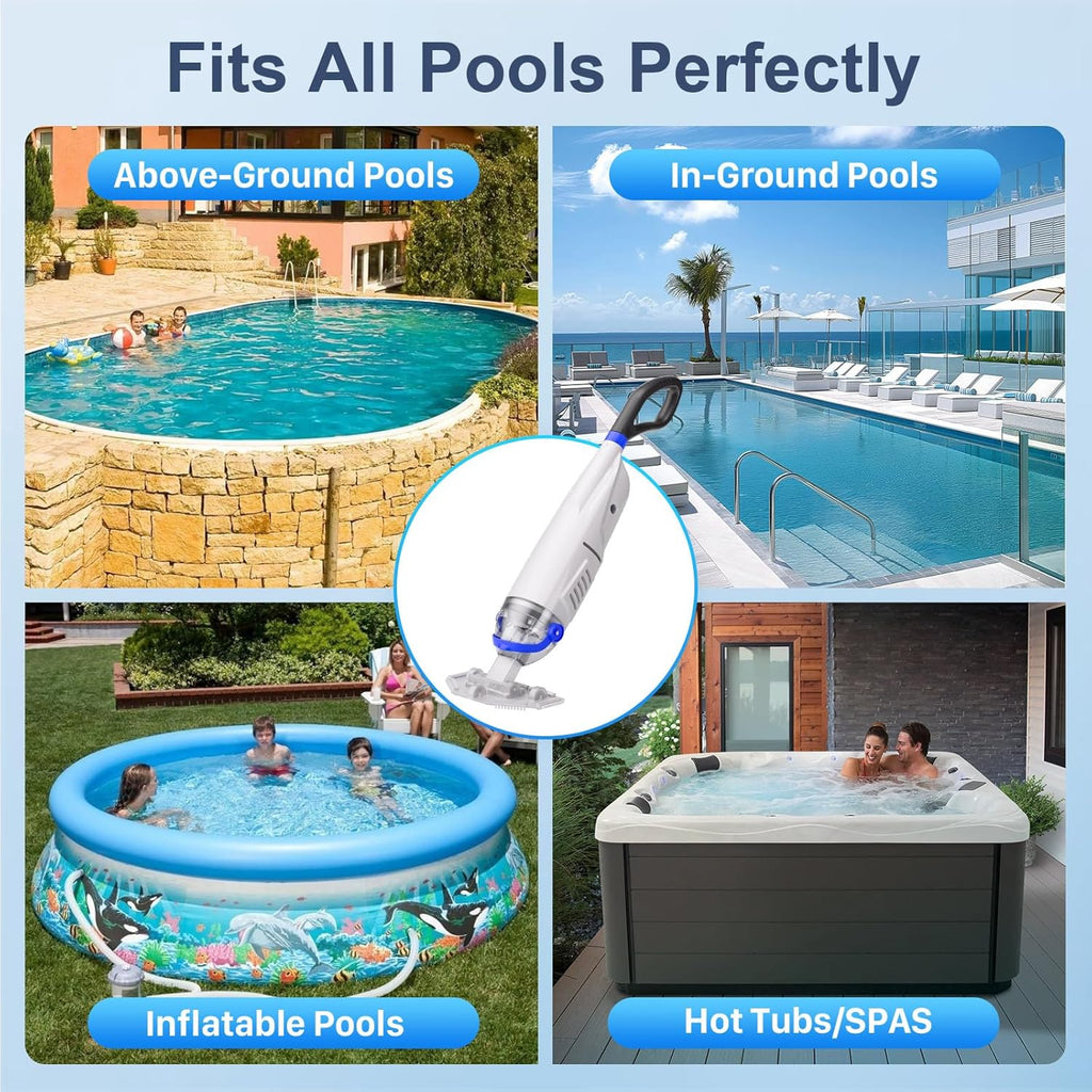 Upgraded Cordless Pool Vacuum with Telescopic Pole, 60 Min Powerful Suction & Transparent Head, Rechargeable Handheld Cleaner for Above Ground Pools, Inground Pools, Hot Tubs and Spa